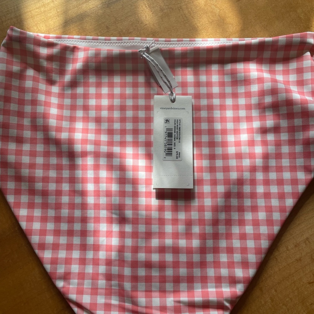 Vineyard vines, pink and white check bathing suit bottom size small